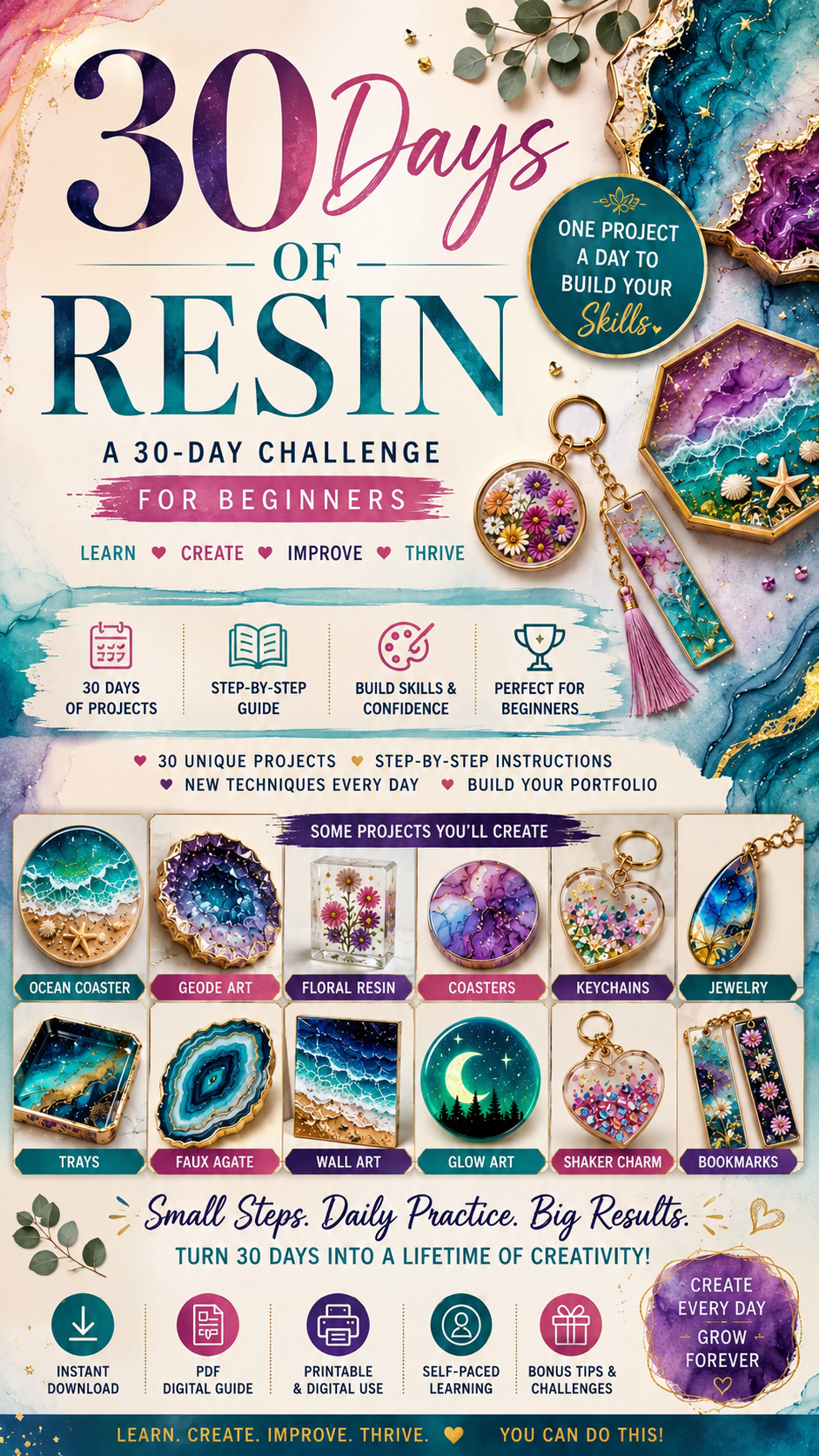 30 Days of Resin Art – Beginner Resin Projects Workbook & Skill-Building Guide (PDF Download)