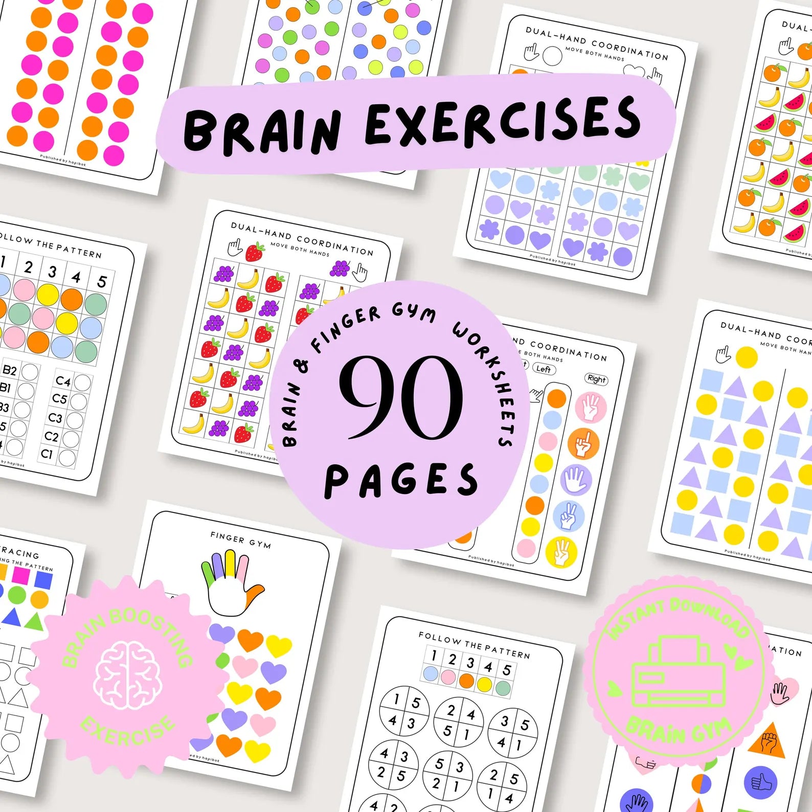 90 Pages Brain Finger Gym Worksheets